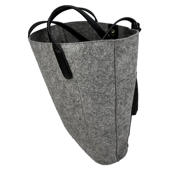 Emma Fox Gray & Black Felt Tote Shoulder Bag Purse Handbag Pockets - Picture 4 of 15
